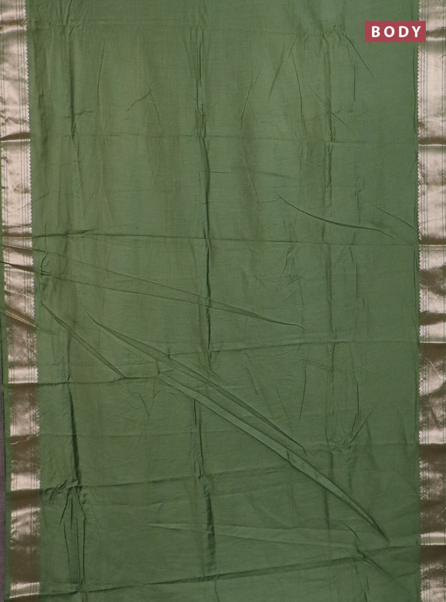 Semi chanderi saree light green and beige with plain body and zari woven border