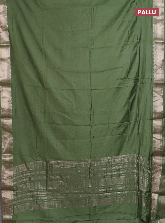 Semi chanderi saree light green and beige with plain body and zari woven border