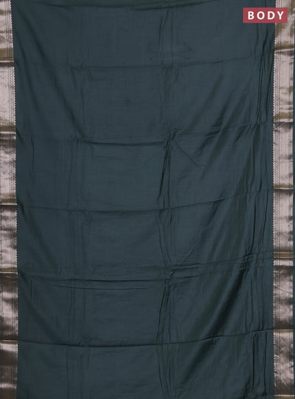 Semi chanderi saree green and beige with plain body and zari woven border