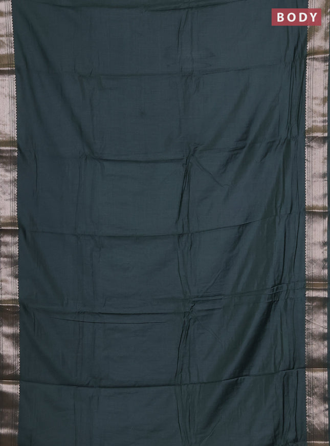 Semi chanderi saree green and beige with plain body and zari woven border