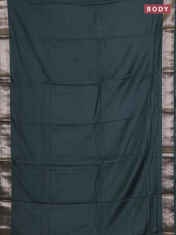 Semi chanderi saree green and beige with plain body and zari woven border
