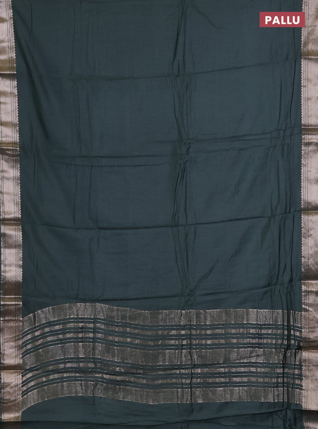 Semi chanderi saree green and beige with plain body and zari woven border