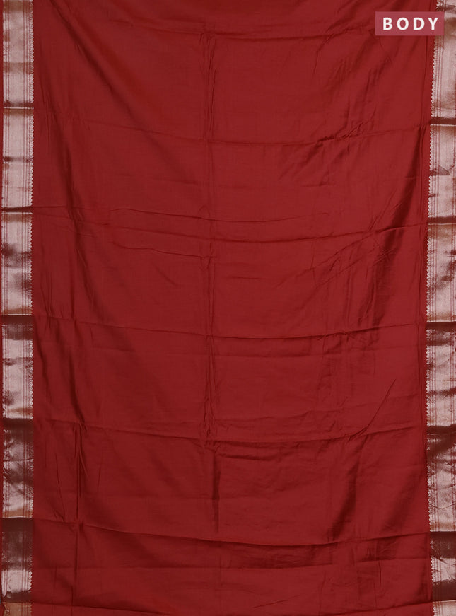 Semi chanderi saree rustic orange and beige with plain body and zari woven border