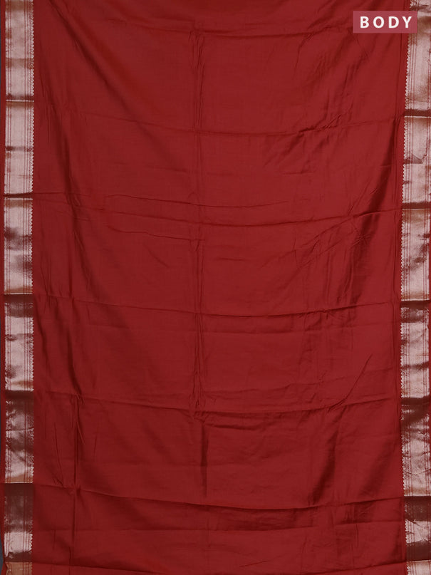 Semi chanderi saree rustic orange and beige with plain body and zari woven border
