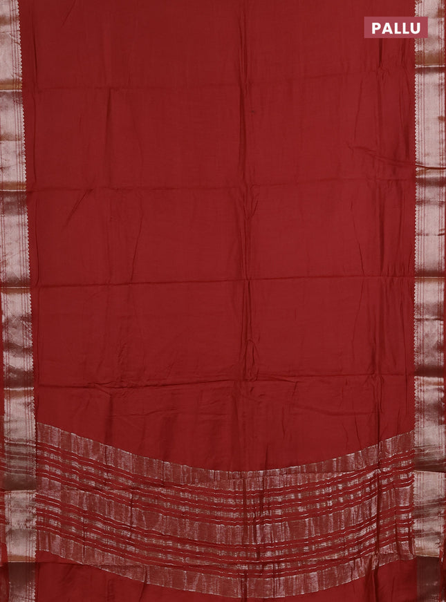 Semi chanderi saree rustic orange and beige with plain body and zari woven border