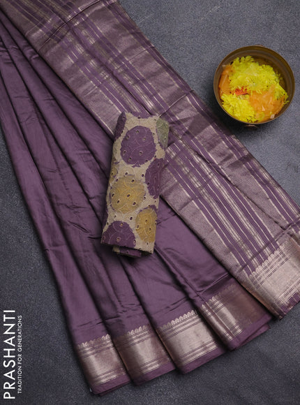 Semi chanderi saree wine shade and beige with plain body and zari woven border