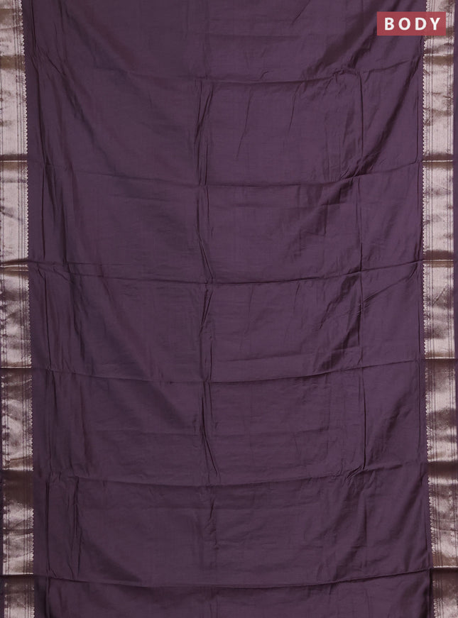 Semi chanderi saree wine shade and beige with plain body and zari woven border