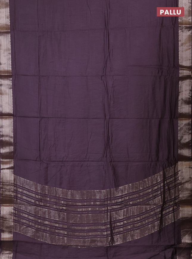 Semi chanderi saree wine shade and beige with plain body and zari woven border