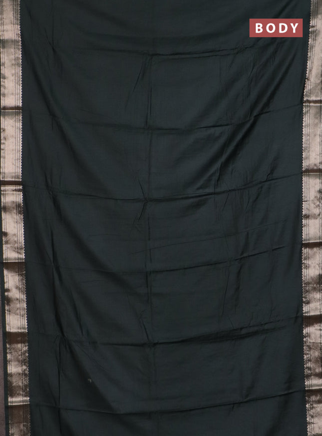 Semi chanderi saree bottle green and beige with plain body and zari woven border