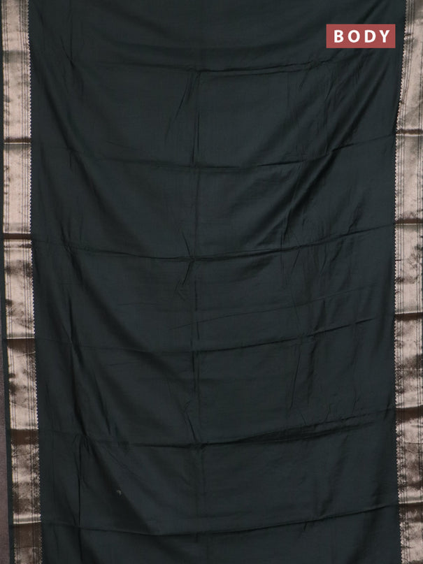 Semi chanderi saree bottle green and beige with plain body and zari woven border