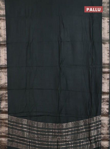 Semi chanderi saree bottle green and beige with plain body and zari woven border