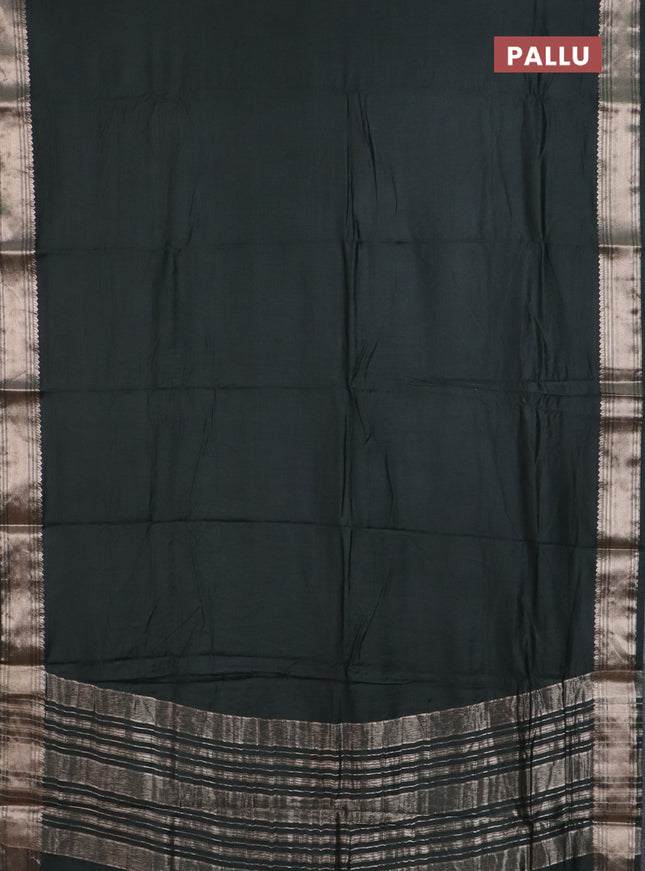 Semi chanderi saree bottle green and beige with plain body and zari woven border