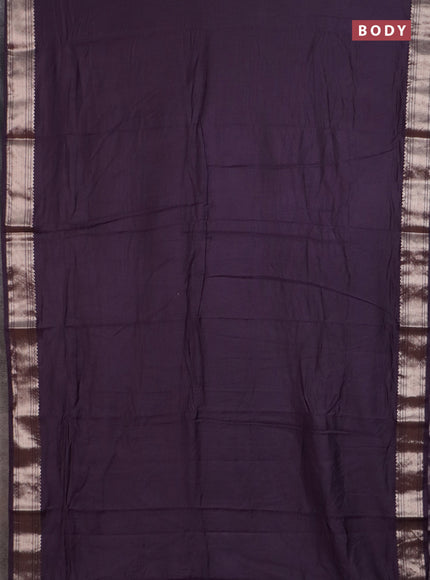 Semi chanderi saree deep purple and beige with plain body and zari woven border