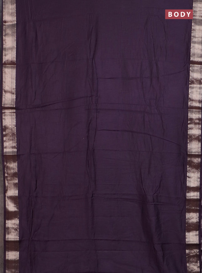 Semi chanderi saree deep purple and beige with plain body and zari woven border