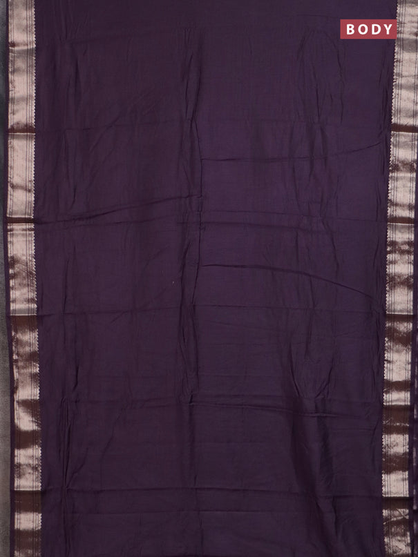 Semi chanderi saree deep purple and beige with plain body and zari woven border