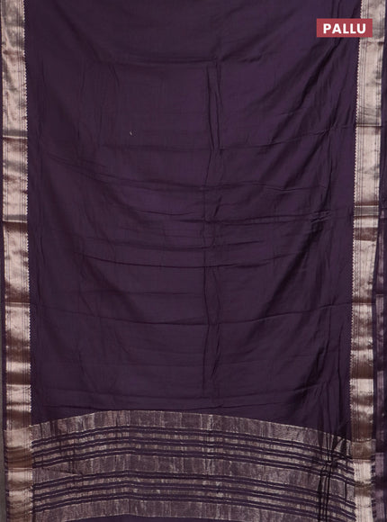 Semi chanderi saree deep purple and beige with plain body and zari woven border