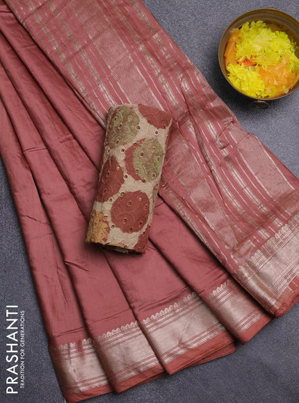 Semi chanderi saree rust shade and beige with plain body and zari woven border