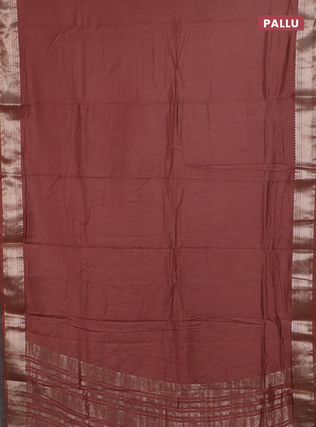 Semi chanderi saree rust shade and beige with plain body and zari woven border