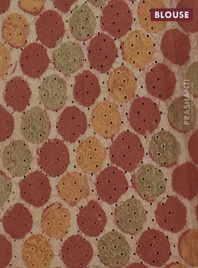 Semi chanderi saree rust shade and beige with plain body and zari woven border