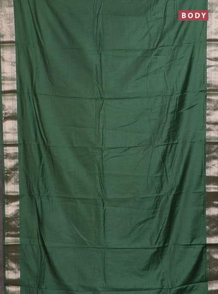 Semi chanderi saree green and beige with plain body and zari woven border