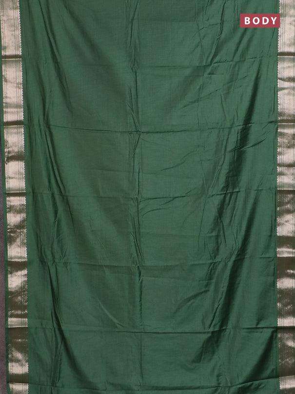 Semi chanderi saree green and beige with plain body and zari woven border