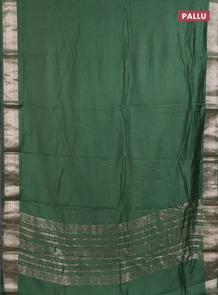 Semi chanderi saree green and beige with plain body and zari woven border