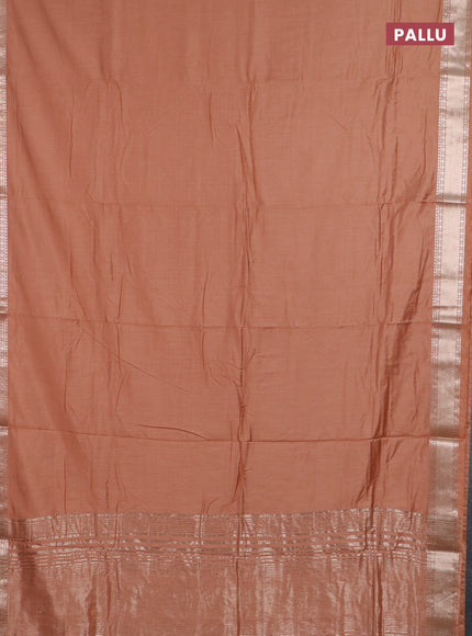 Semi chanderi saree rust shade and beige with plain body and zari woven border