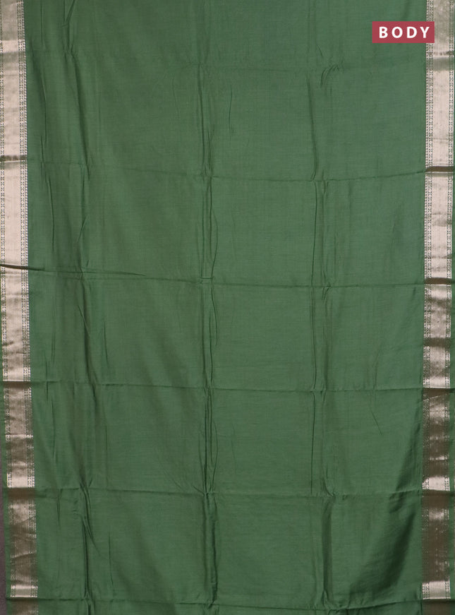 Semi chanderi saree light green and beige with plain body and zari woven border