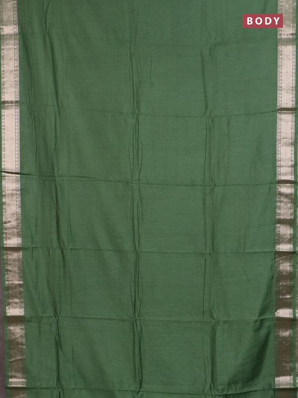 Semi chanderi saree light green and beige with plain body and zari woven border