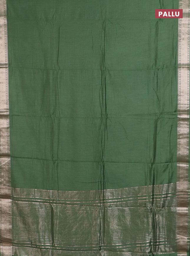 Semi chanderi saree light green and beige with plain body and zari woven border