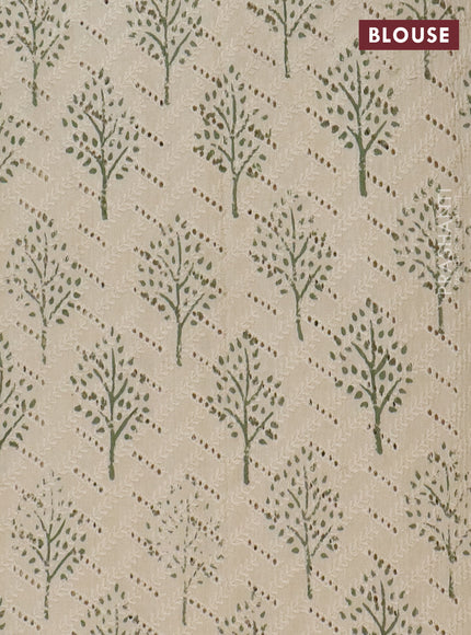 Semi chanderi saree light green and beige with plain body and zari woven border