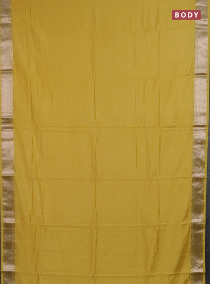 Semi chanderi saree yellow and beige with plain body and zari woven border