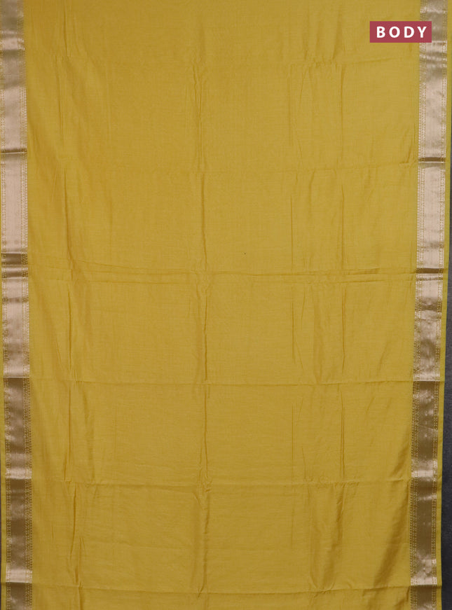 Semi chanderi saree yellow and beige with plain body and zari woven border
