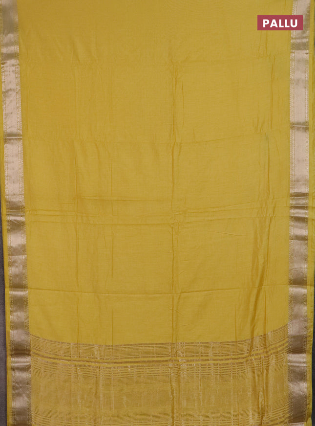 Semi chanderi saree yellow and beige with plain body and zari woven border