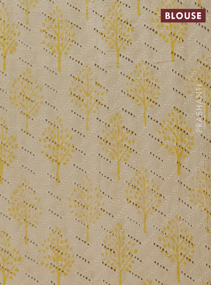 Semi chanderi saree yellow and beige with plain body and zari woven border