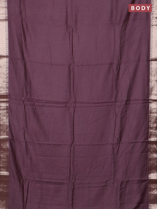 Semi chanderi saree wine shade and beige with plain body and zari woven border