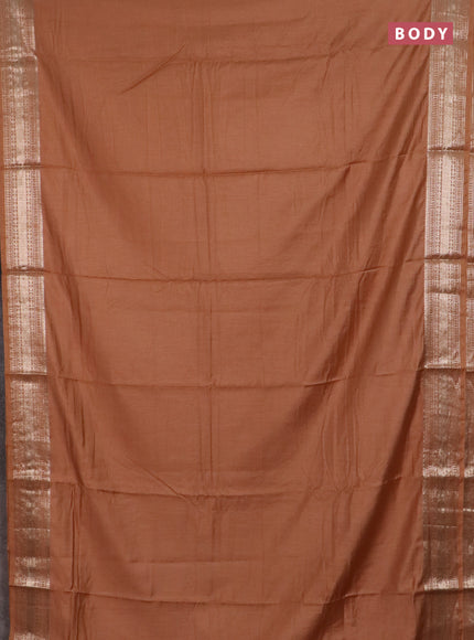 Semi chanderi saree sandal and beige with plain body and zari woven border