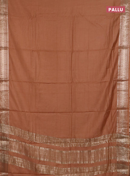 Semi chanderi saree sandal and beige with plain body and zari woven border