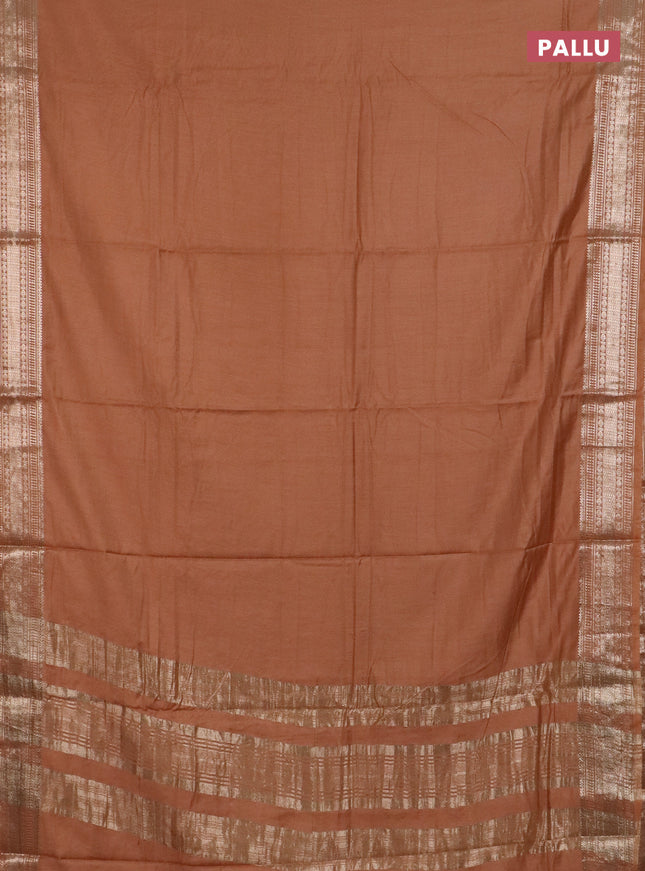 Semi chanderi saree sandal and beige with plain body and zari woven border