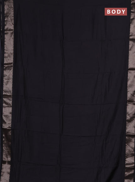 Semi chanderi saree black and beige with plain body and zari woven border