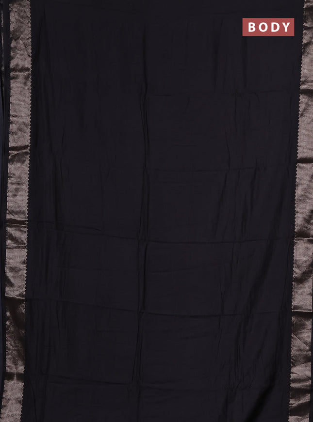 Semi chanderi saree black and beige with plain body and zari woven border