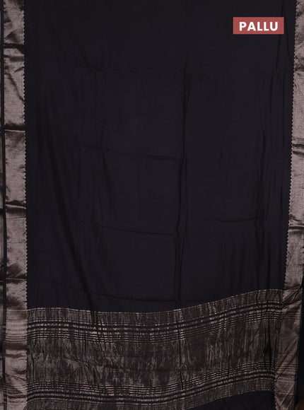 Semi chanderi saree black and beige with plain body and zari woven border