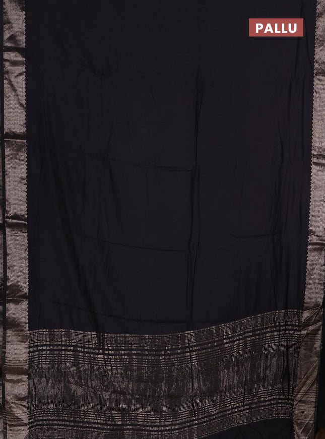 Semi chanderi saree black and beige with plain body and zari woven border