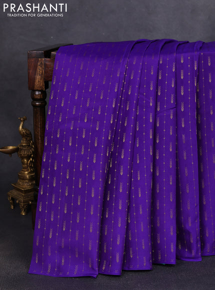 Kanchipuram silk saree violet and teal blue with allover zari weaves & buttas in borderless style