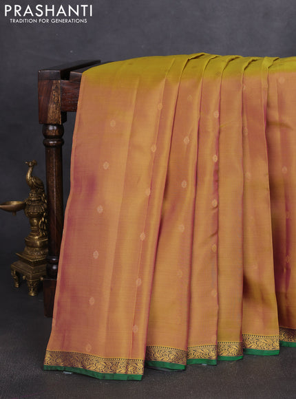 Kanchipuram silk saree dual shade of greenish pink and green with zari woven buttas and small zari woven border