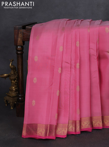 Kanchipuram silk saree light pink and pink with zari woven buttas and zari woven border