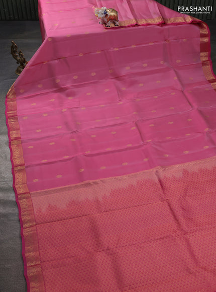 Kanchipuram silk saree light pink and pink with zari woven buttas and zari woven border