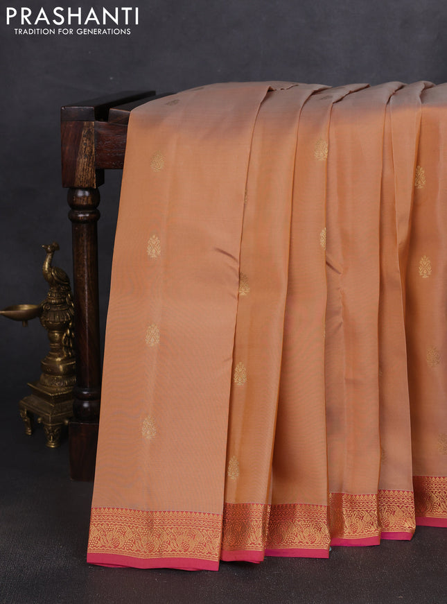 Kanchipuram silk saree sandal and dual shade of pink with zari woven buttas and zari woven border