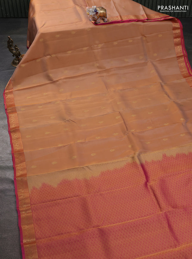 Kanchipuram silk saree sandal and dual shade of pink with zari woven buttas and zari woven border