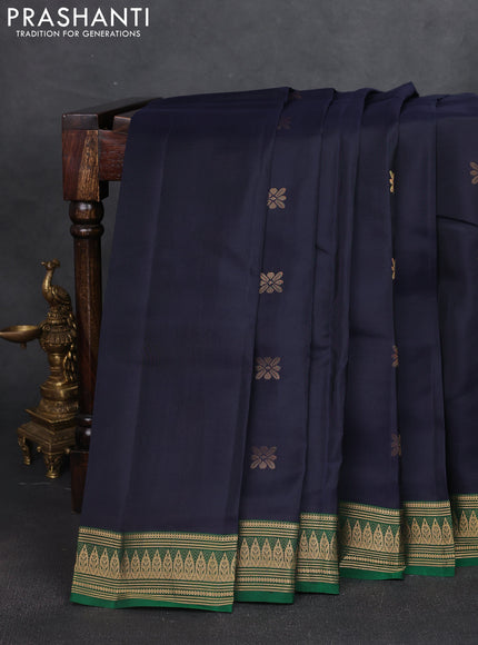 Kanchipuram silk saree dark blue and green with zari woven buttas and zari woven border